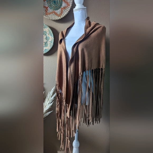 Faux Suede Tan Fringe Wrap - Picture 2 of 7